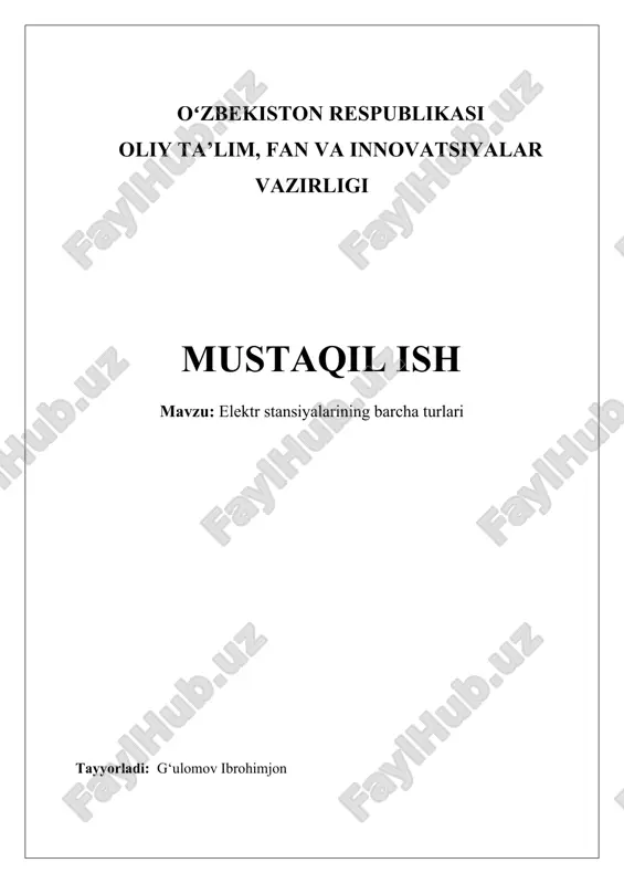 elektr stansiyalarining barcha turlari — DOCX