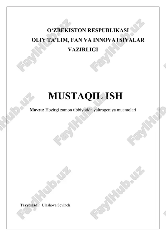 hozirgi zamon tibbiyotida yaltrogeniya muamolari — DOCX