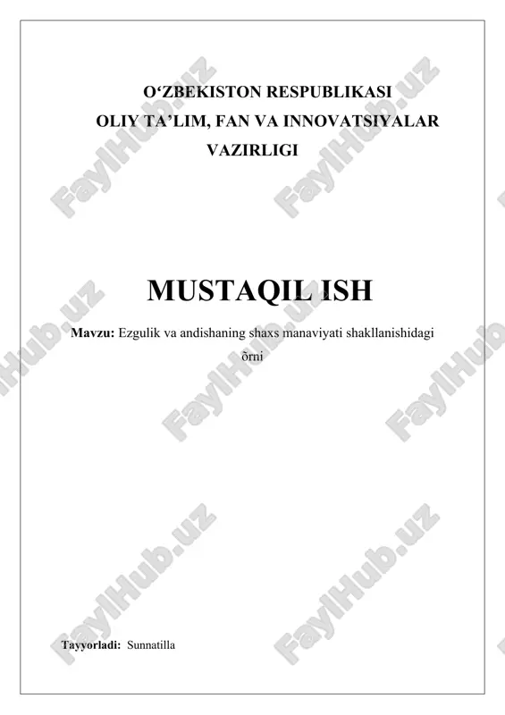 ezgulik va andishaning shaxs manaviyati shakllanishidagi õrni — DOCX