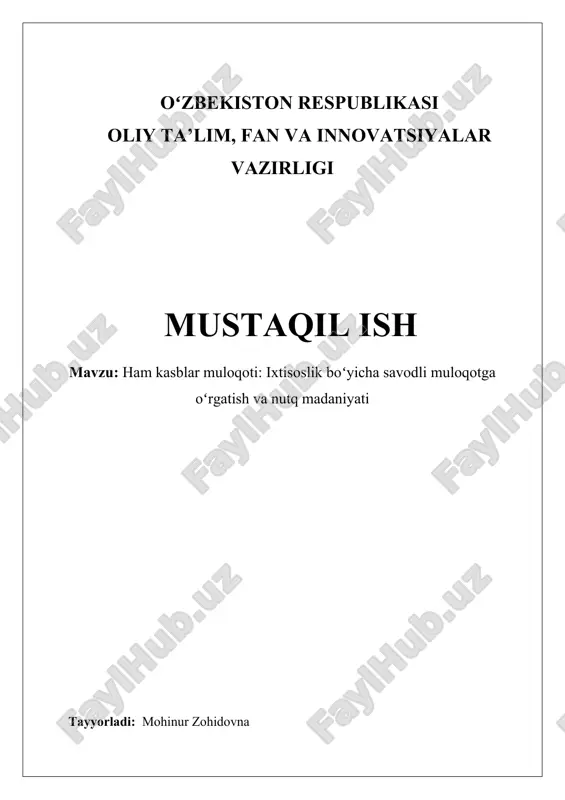 ham kasblar muloqoti: ixtisoslik boʻyicha savodli muloqotga oʻrgatish va nutq madaniyati — DOCX
