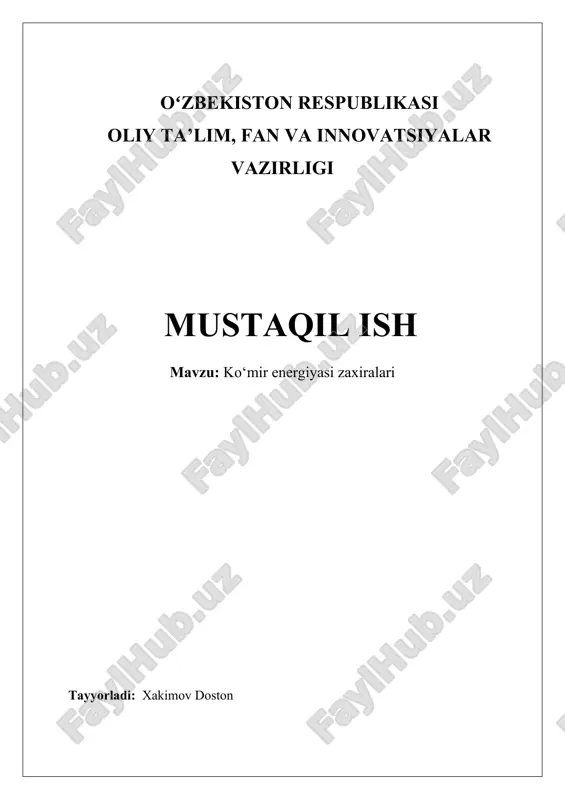 ko‘mir energiyasi zaxiralari — DOCX