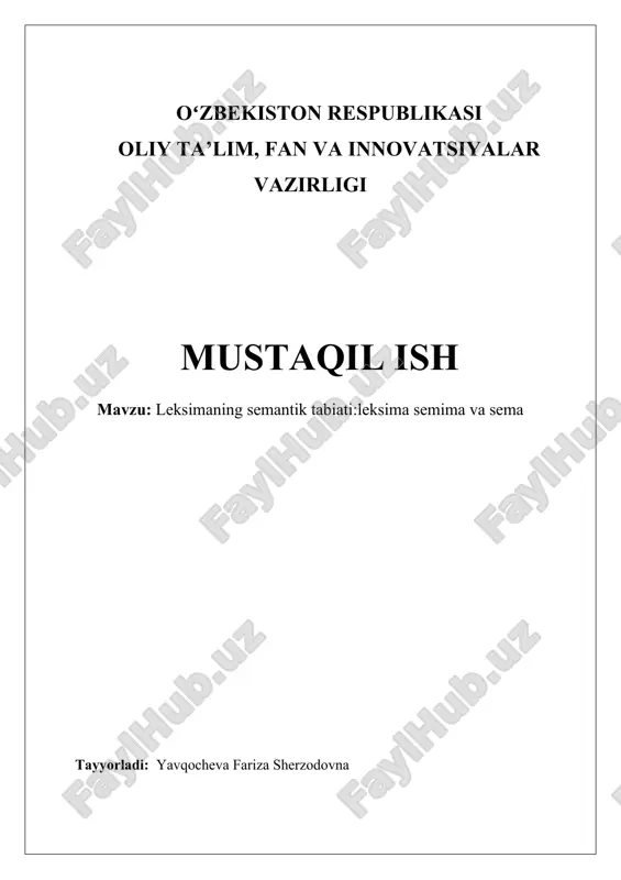 leksimaning semantik tabiati: leksema semima va sema — DOCX