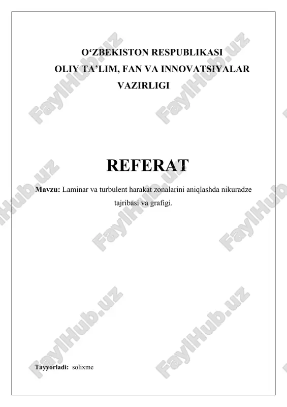 nikuradze tajribasi va grafigi — DOCX