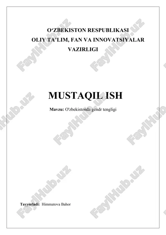 o'zbekistonda gender tengligi — DOCX