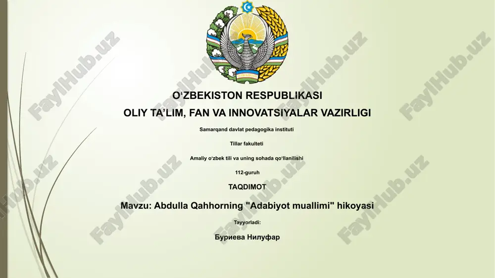 "adabiyot muallimi" hikoyasi — PPTX