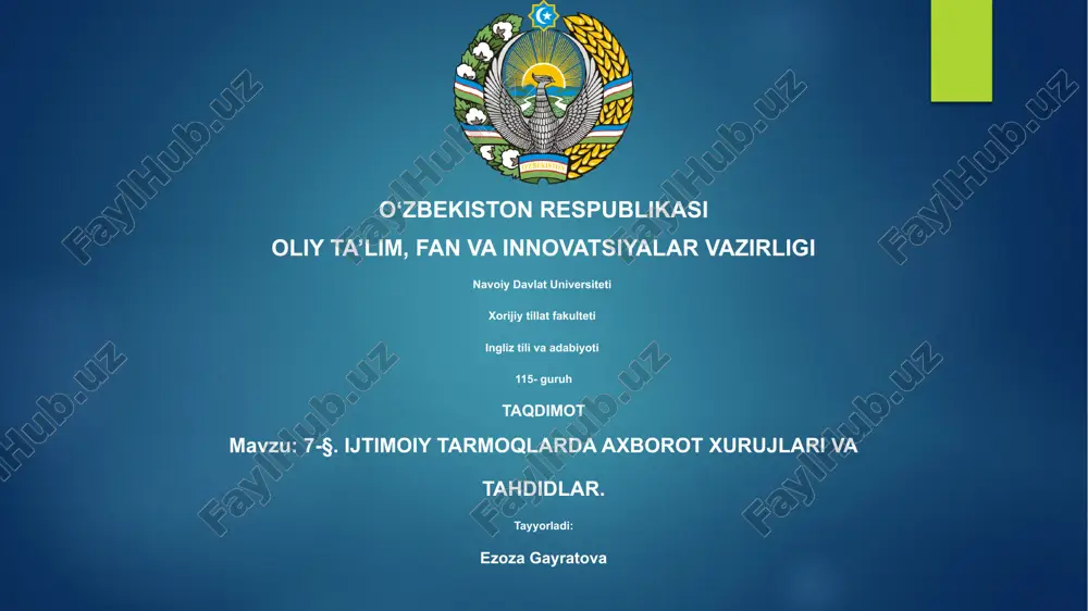ijtimoiy tarmoqlarda axborot hujumlari va tahdidlar — PPTX