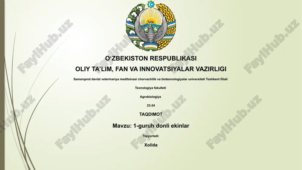 1-guruh don ekinlarining umumiy tavsifi — PPTX