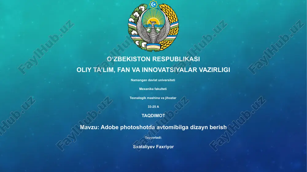 adobe photoshotda avtomobilga dizayn berish — PPTX