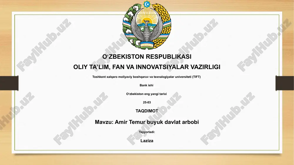 amir temur buyuk davlat arbobi — PPTX