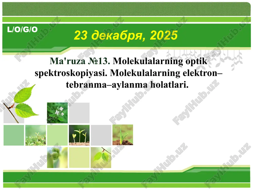molekulalarning optik spektroskopiyasi. molekulalarning elektron–tebranma–aylanma holatlari — PPTX