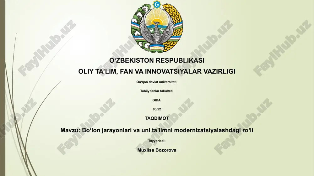 bolonya jarayonlari va uni ta'limni modernizatsiyalashdagi roʼli — PPTX