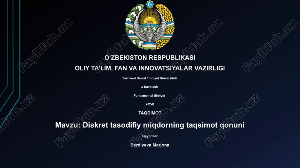 diskret tasodifiy miqdorning taqsimot qonuni — PPTX