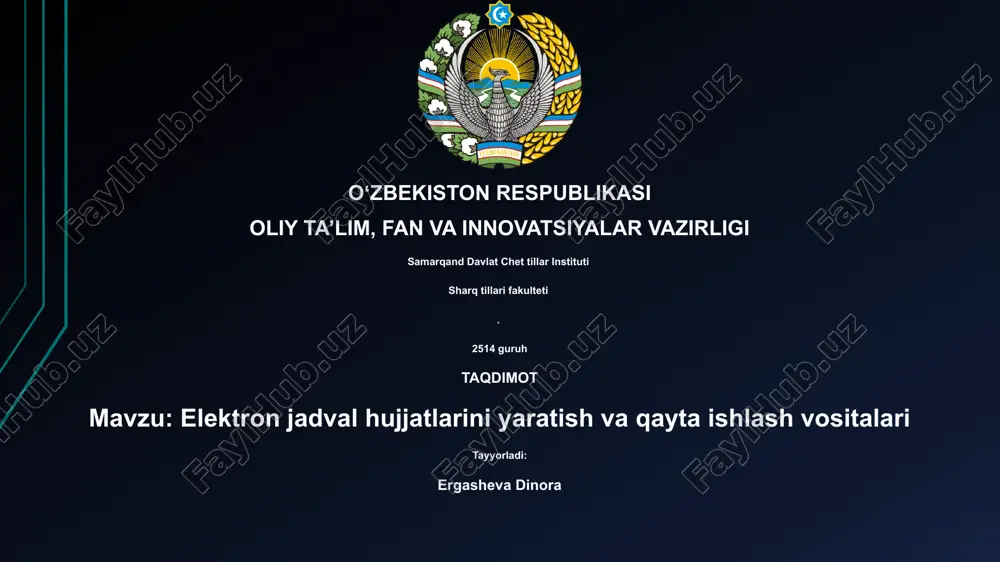 elektron jadvallarni yaratish va qayta ishlash vositalari — PPTX