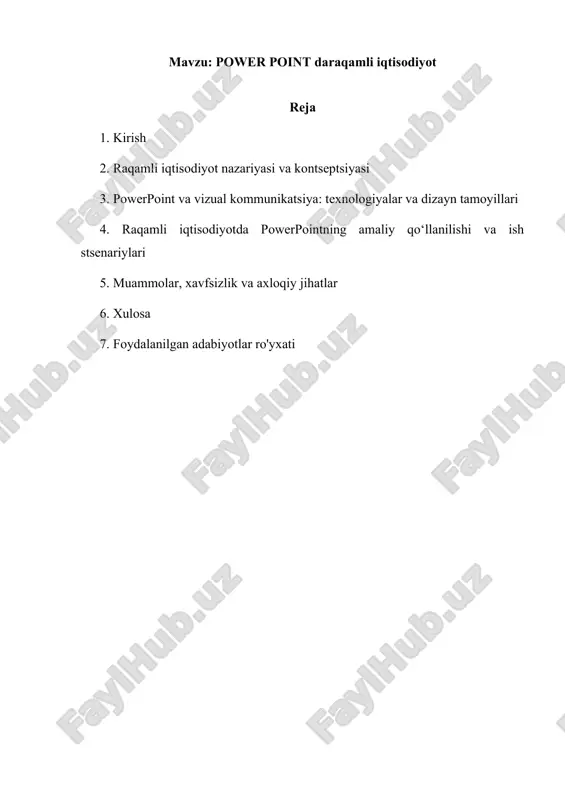 power point daraqamli iqtisodiyot — DOCX