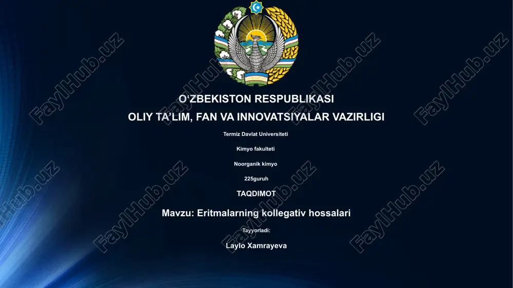 eritmalarning kollegativ hossalari — PPTX