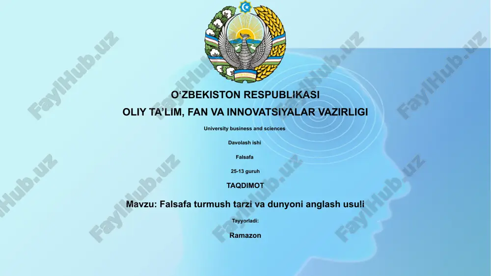 falsafa: hayot tarzi va dunyoni tushunish usuli — PPTX
