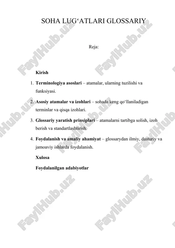 soha lugʻatlari glossariy — DOCX