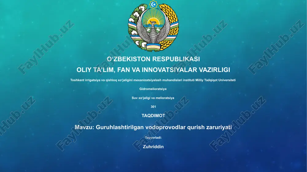 guruhlashtirilgan vodoprovodlar qurish zaruriyati — PPTX