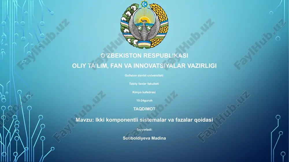 ikki komponentli sistemalar va fazalar qoidasi — PPTX