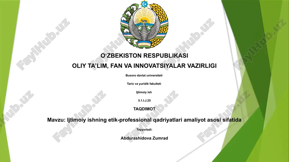 ijtimoiy ishning etik-professional qadriyatlari — PPTX
