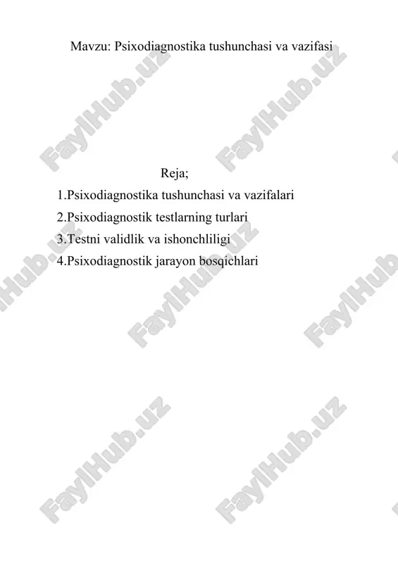 psixodiagnostika tushunchasi va vazifasi — DOCX