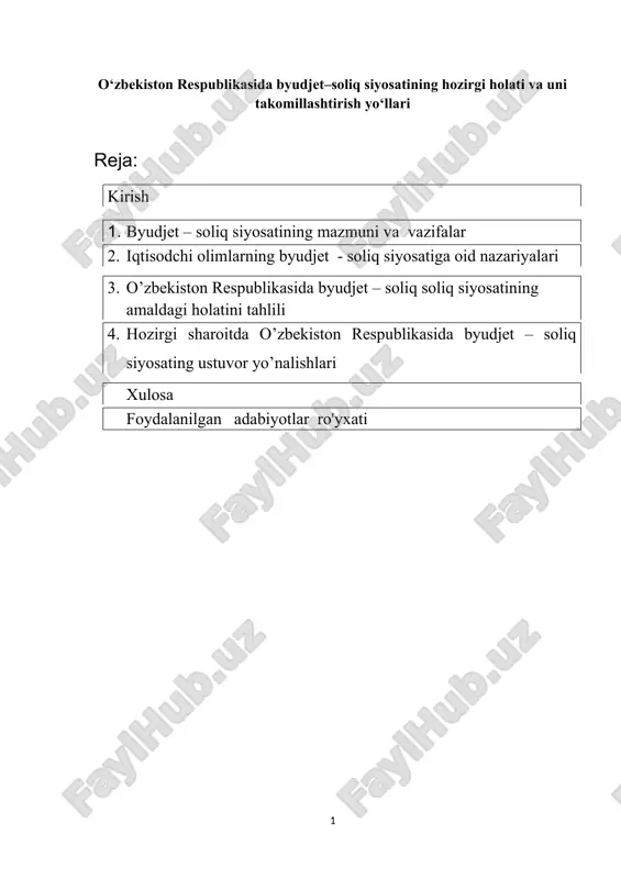 hozirgi sharoitda o’zbekiston respublikasida byudjet – soliq siyosati — DOCX