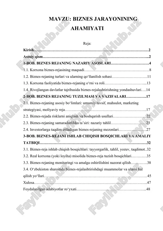 biznes jarayonining ahamiyati — PDF