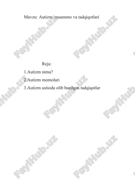 autizm muammo va tadqiqotlari — DOCX