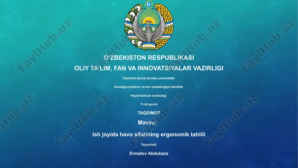 ish joyida havo sifatining ergonomik tahlili — PPTX