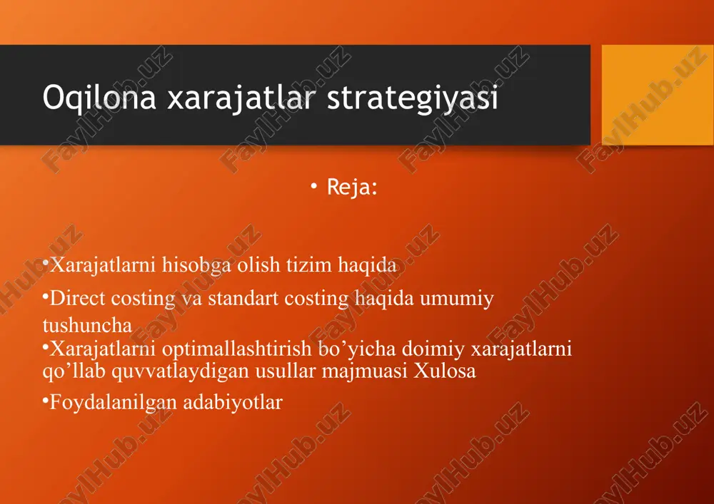 xarajatlarni hisobga olishtirish tizimi — PPTX