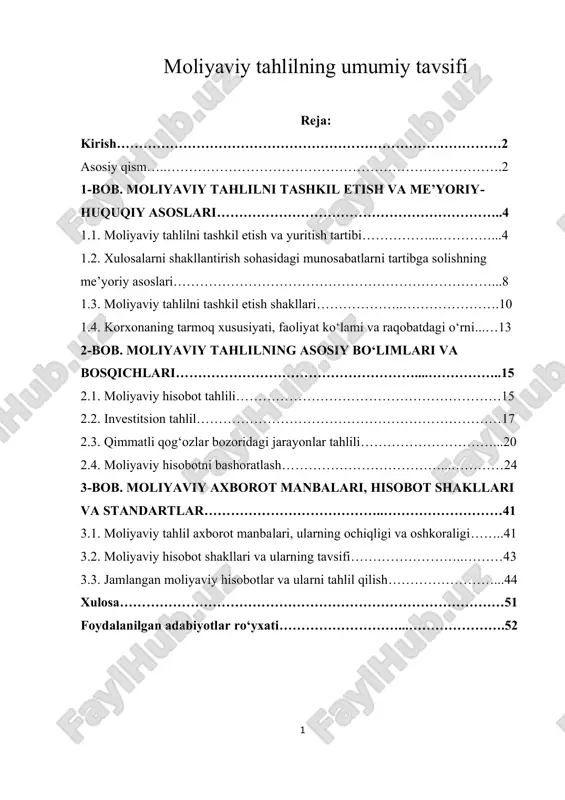 moliyaviy tahlilning umumiy tavsifi — PDF