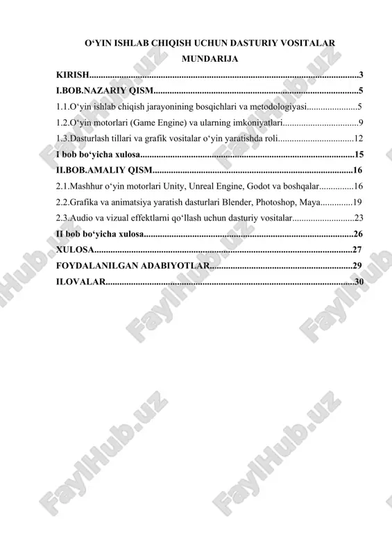 o‘yin ishlab chiqish uchun dasturiy vositalar — DOCX