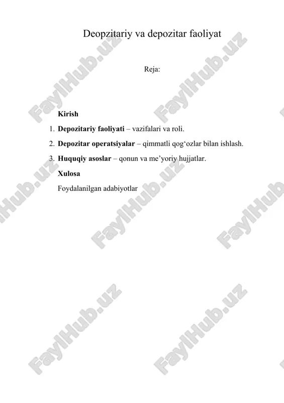 depozitariy va depozitar faoliyat — DOC