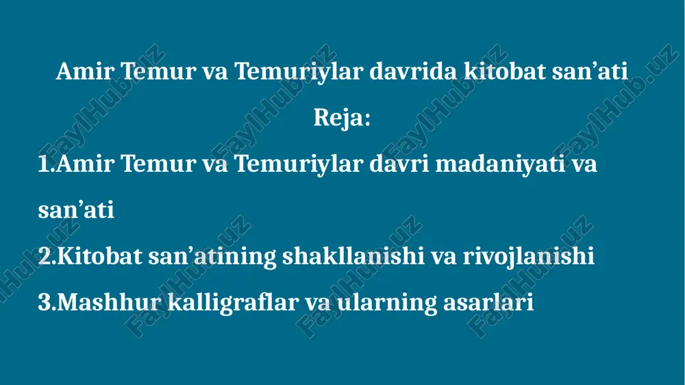 amir temur va temuriylar davridagi kitob-atsanoati — PPTX