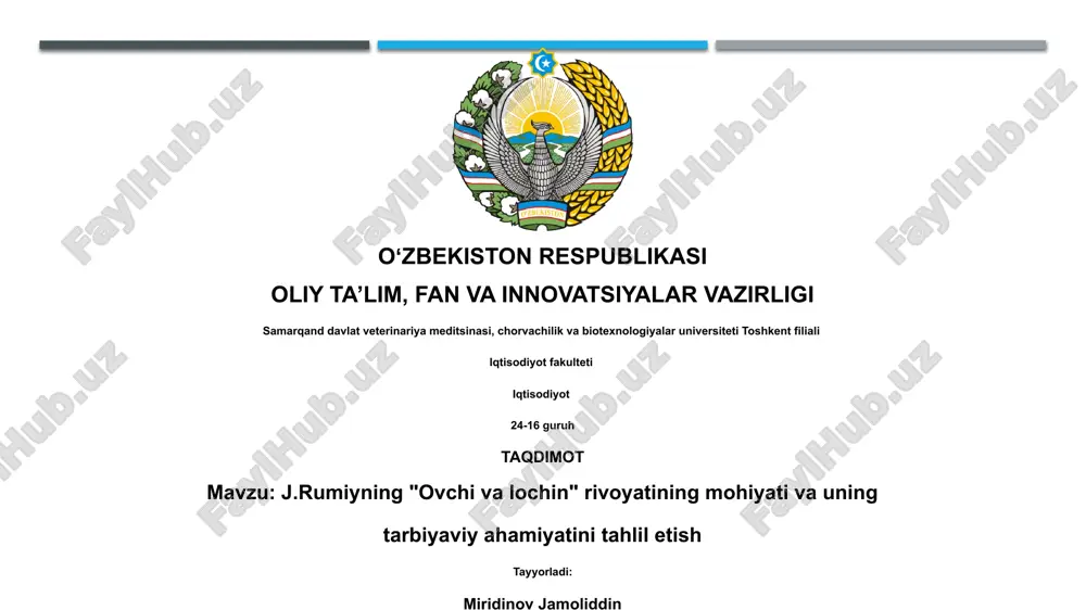 "ovchi va lochin" rivoyati — PPTX