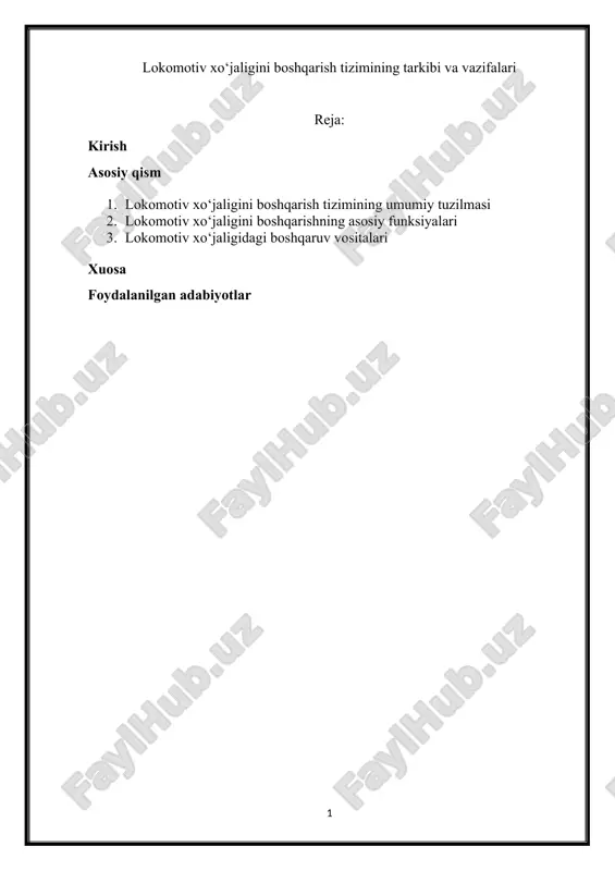 lokomotiv xo‘jaligini boshqarish tizimining tarkibi va vazifalari — DOCX