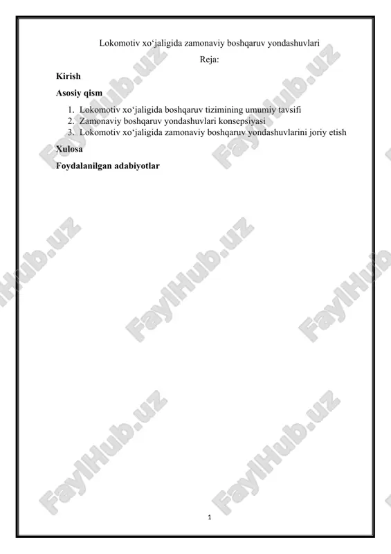 lokomotiv xo‘jaligida zamonaviy boshqaruv yondashuvlari — DOCX