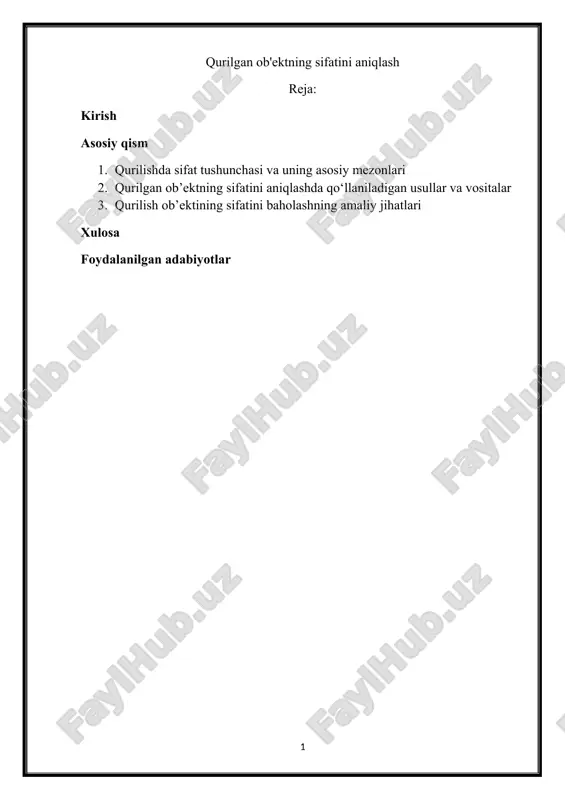 qurilgan ob'ektning sifatini aniqlash — DOCX