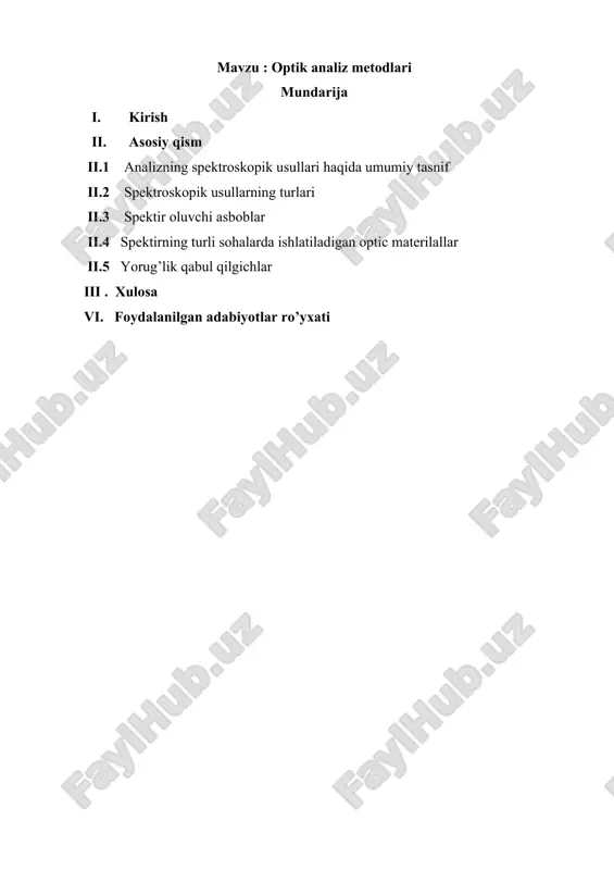 optik analiz metodlari — DOCX