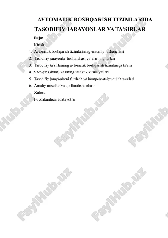tasodifiy jarayonlar va ta'sirlar — DOCX