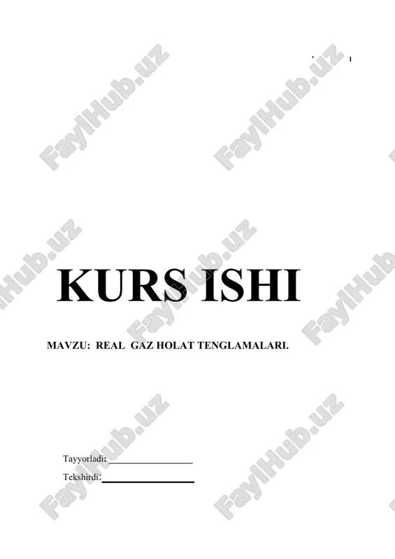 real gaz holat tenglamalari — DOCX