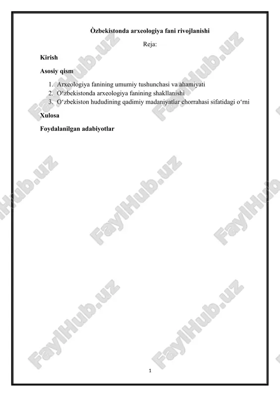 arxeologiya fani rivojlanishi — DOCX