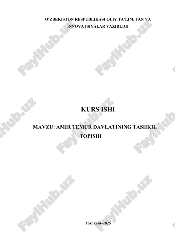 amir temur davlatining tashkil topishi — DOCX