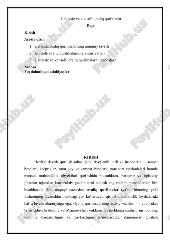 uzluksiz va konsolli oraliq qurilmalar — DOCX