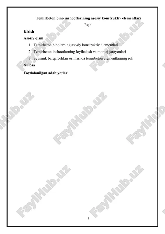 temirbeton bino inshootlarining asosiy konstruktiv elementlari — DOCX