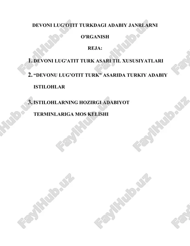 devoni lug'otit turkdagi adabiy janrlarni — DOC