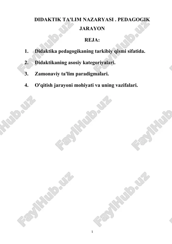 didaktik ta'lim nazaryasi . pedagogik jarayon — DOCX