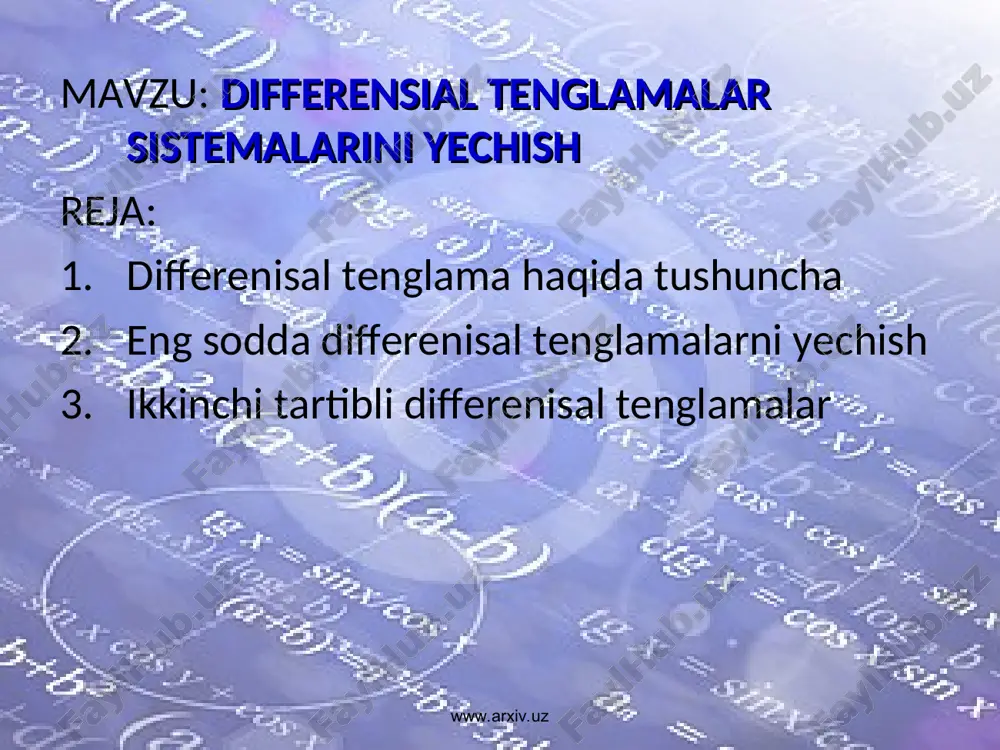 differensial tenglamalar sistemalarini yechish — PPT