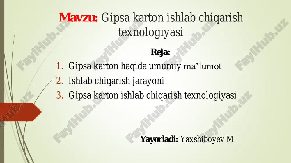 gipsa karton ishlab chiqarish — PDF