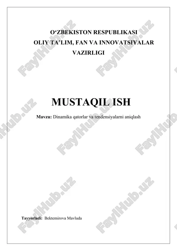 dinamika qatorlar va tendensiyalarni aniqlash — DOCX